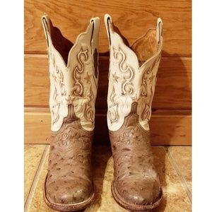 Lucchese 2000 White Taupe Ostrich Cowboy Boots